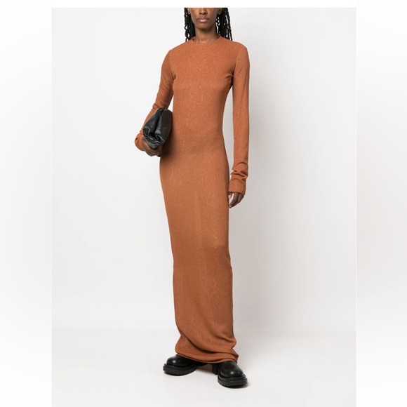 NWT (SOLD OUT) Ludovic de Saint Sernin Plisse Maxi Terracotta Ribbed Dress Small - Picture 3 of 7
